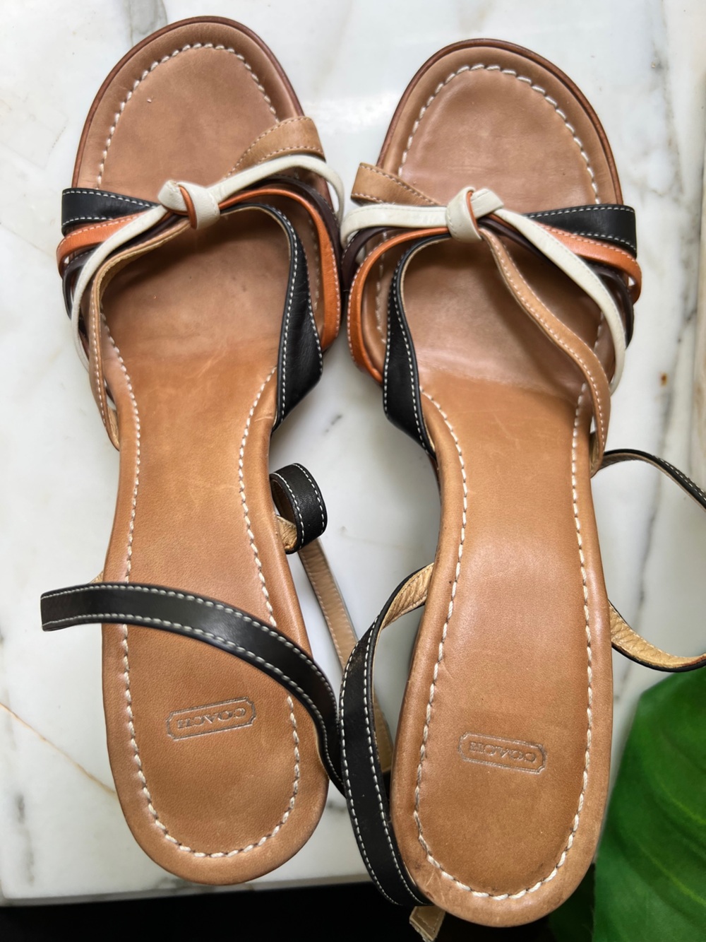 Coach Trista Tri-color Leather Wedge Sandals Women’s Size 7 1/2 - Picture 2 of 6